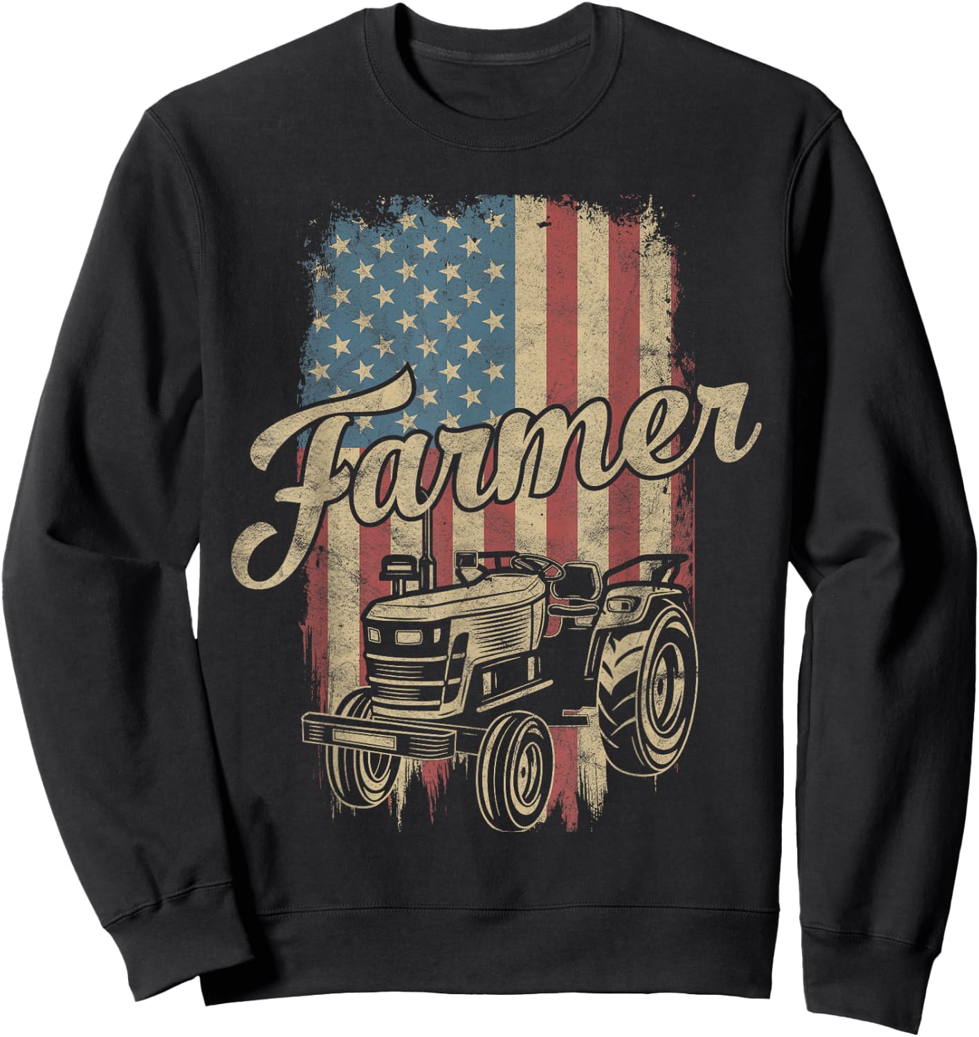Farmer American Flag Retro Farming Tractor Usa Patrioticic Women Kids Men Sweatshirt - Sweatshirt | Black
