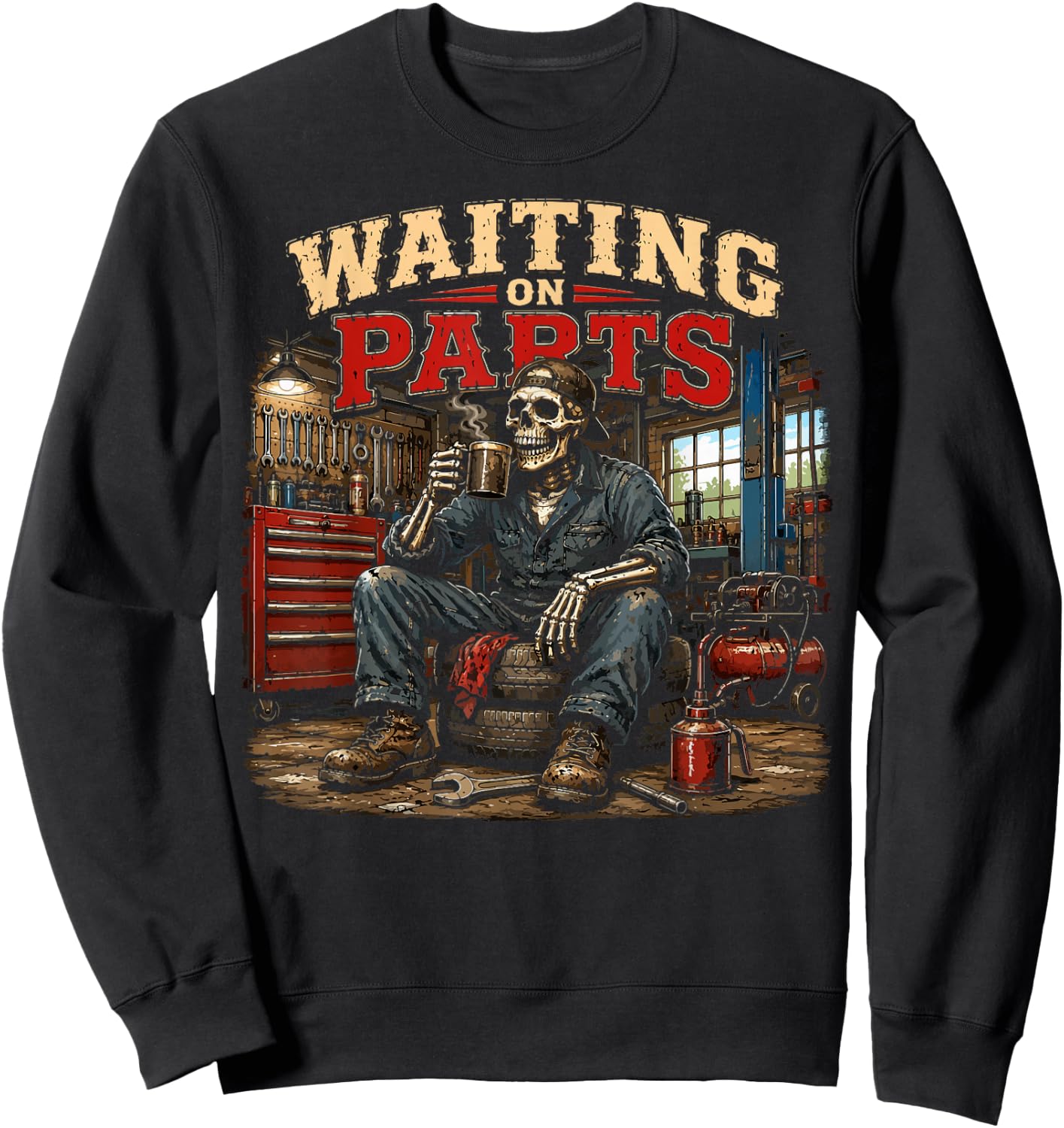 Mechanic Men Auto Repair Waiting on Parts Car Technician Sweatshirt - Sweatshirt | Black