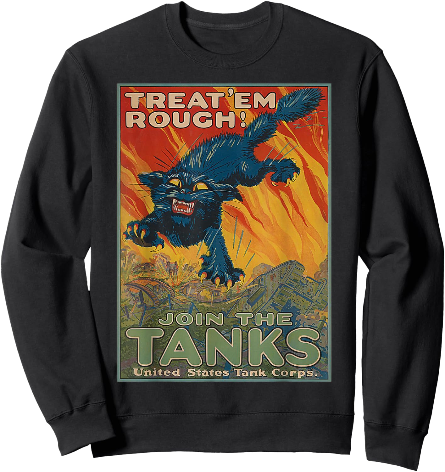 United States Tanks Corps Cat WWII WW2 Tank Sweatshirt - Sweatshirt | Black