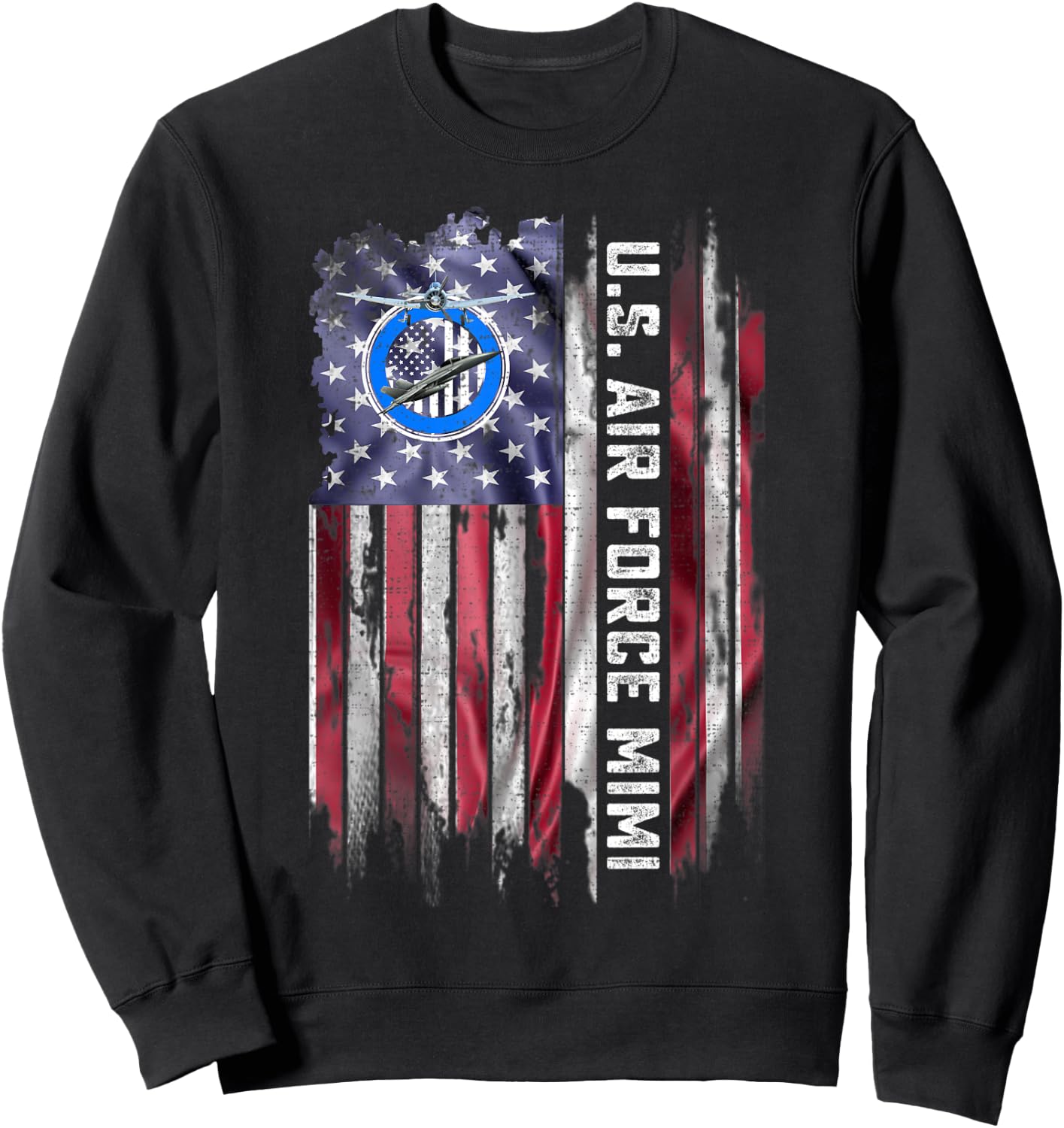 Vintage USA American Flag Proud Air Force Veteran Mimi Funny Women Men Sweatshirt - Sweatshirt | Black
