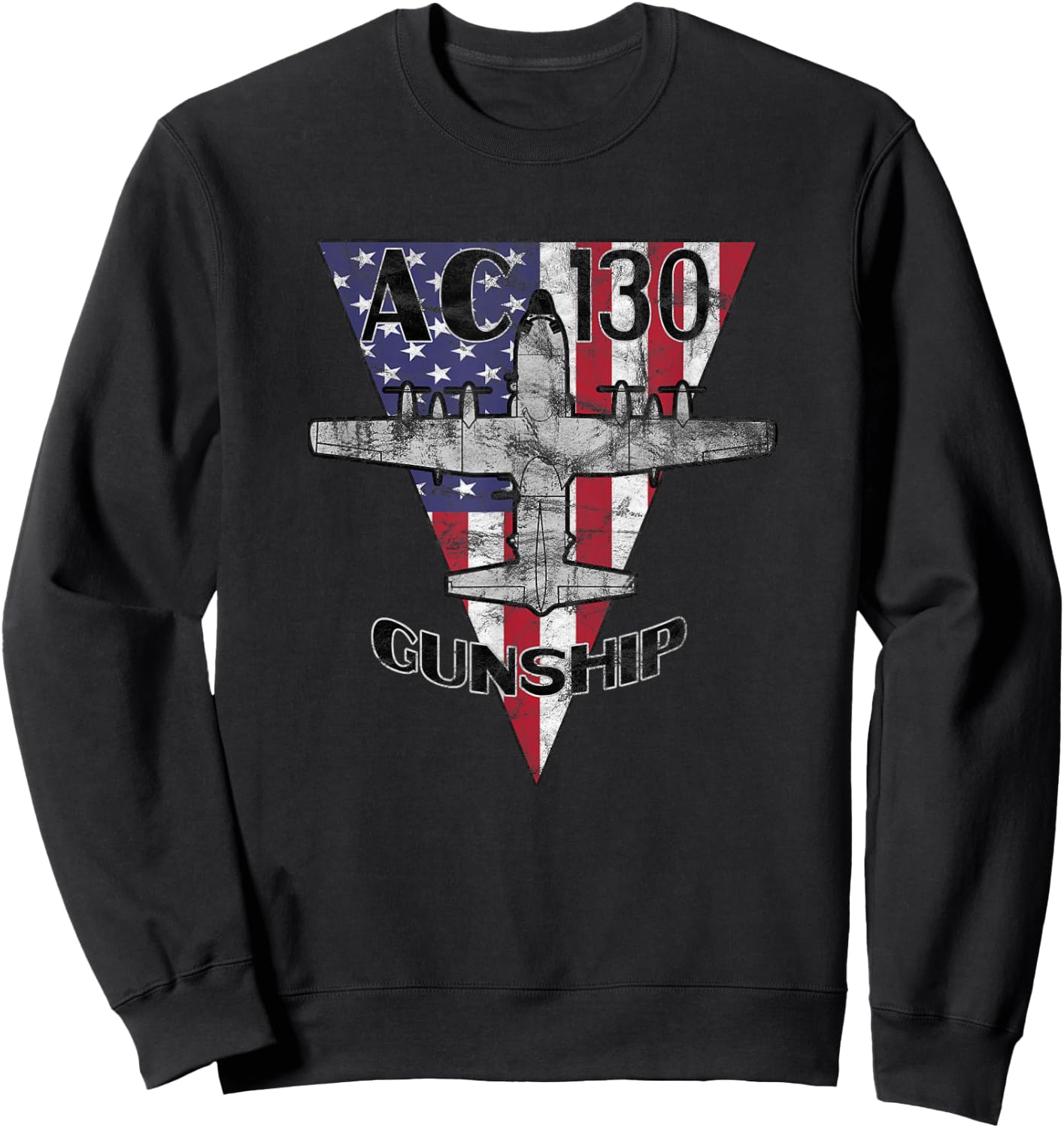 AC-130 Gunship Patriotic Airplane Vintage Design Sweatshirt - Sweatshirt | Black