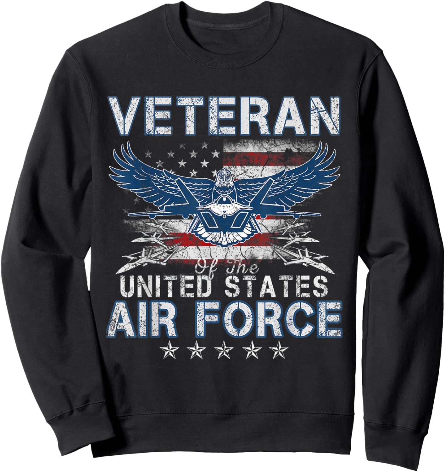 Proud US Air Force Veteran USA Flag Patriotic Vintage Sweatshirt - Sweatshirt | Black