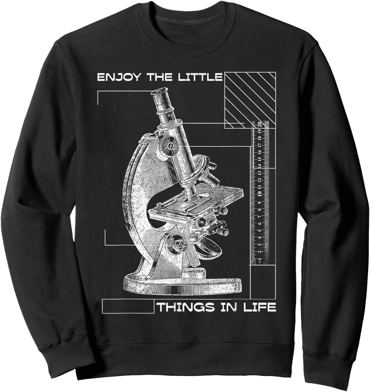 Funny Microscope Microbiologists Biology Lab Enjoy The Little Things In Life Microscope Microbiology -Adults Black Sweatshirt - Sweatshirt | Black