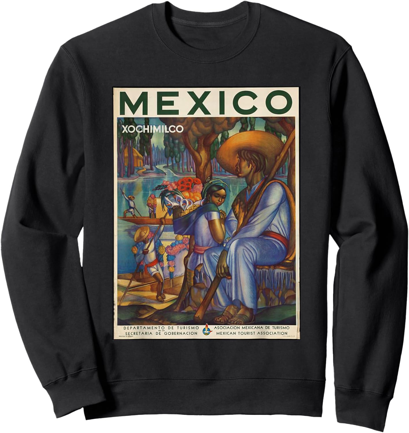 Mexico Retro Vintage Xochimilco Mexican Life Print Sweatshirt - Sweatshirt | Black