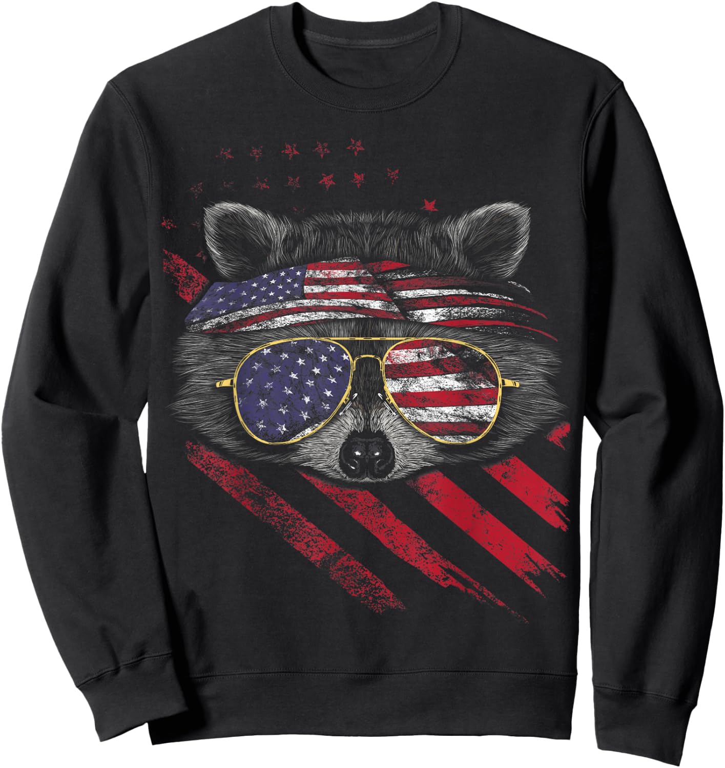 Raccoon American Flag Patriotic 4th of July Trash Panda Sweatshirt - Sweatshirt | Black