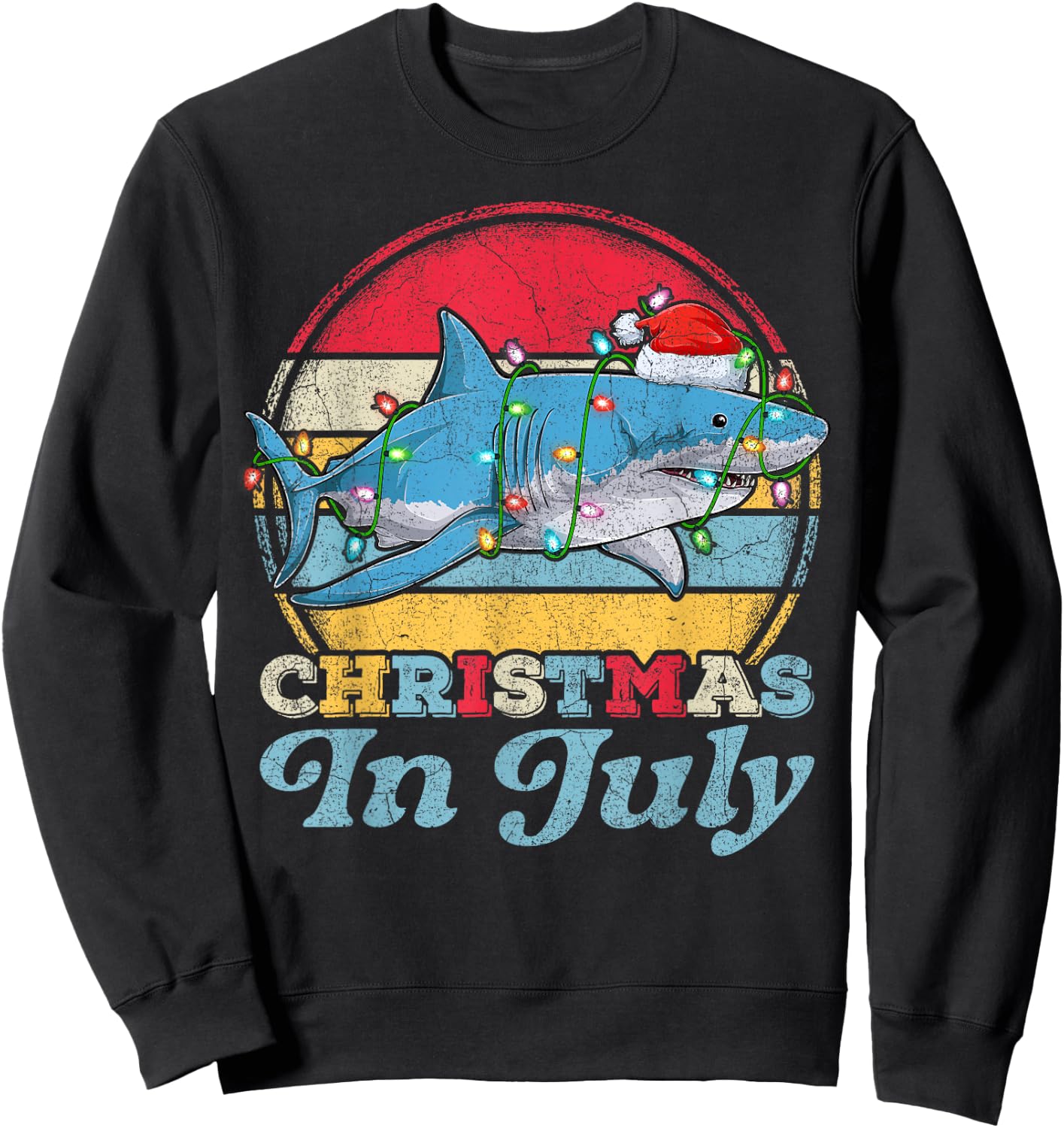 Lighting Shark Lover Vintage Retro Shark Christmas In July Sweatshirt - Sweatshirt | Black