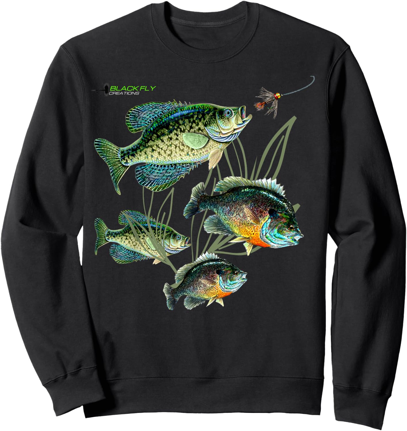 Crappie Bluegill Fishing Shirts Black Fly Sweatshirt - Sweatshirt | Black