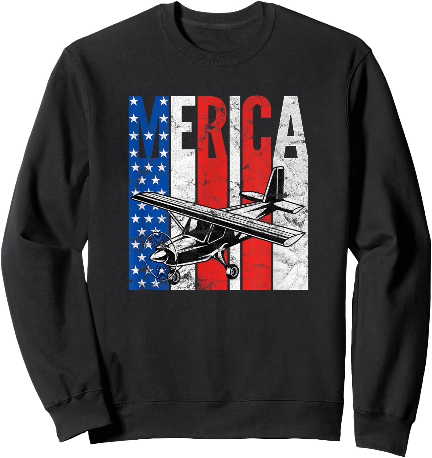 American Flag Merica Aviation Pilot 4th Of July Airplane Sweatshirt - Sweatshirt | Black