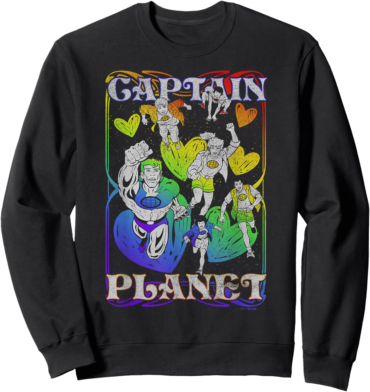 Captain Planet Vintage Rainbow Hearts Group Poster Sweatshirt - Sweatshirt | Black