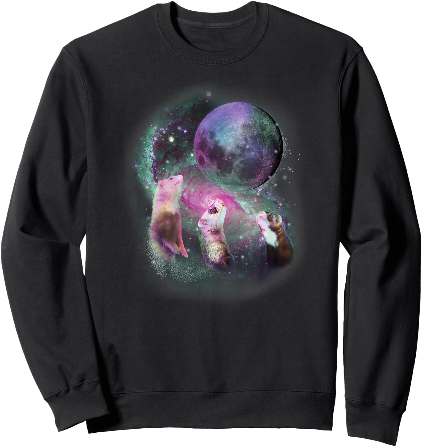 Ferrets Howling at the Moon Shirt - Funny Ferret Sweatshirt - Sweatshirt | Black