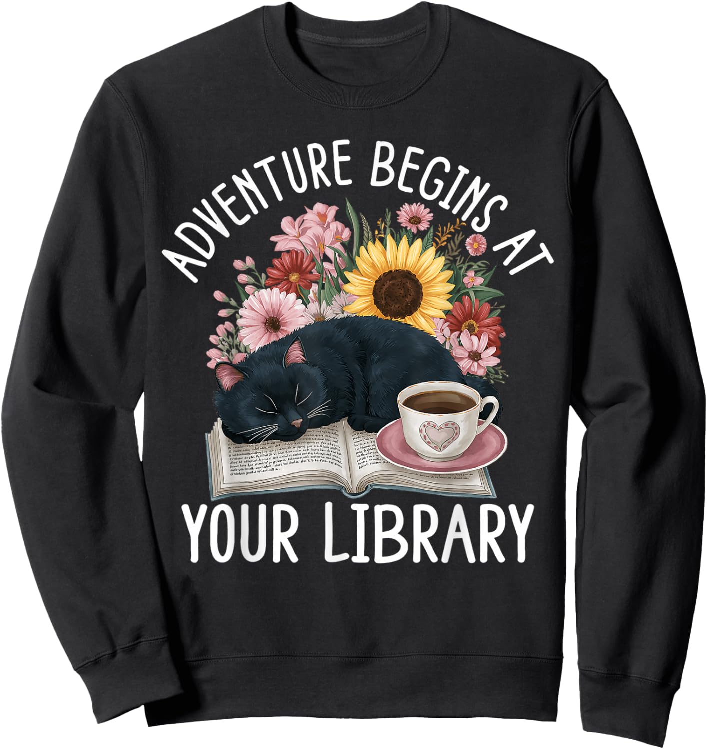 Adventure Begins At Your Library Summer Reading 2024 Cat Sweatshirt - Sweatshirt | Black