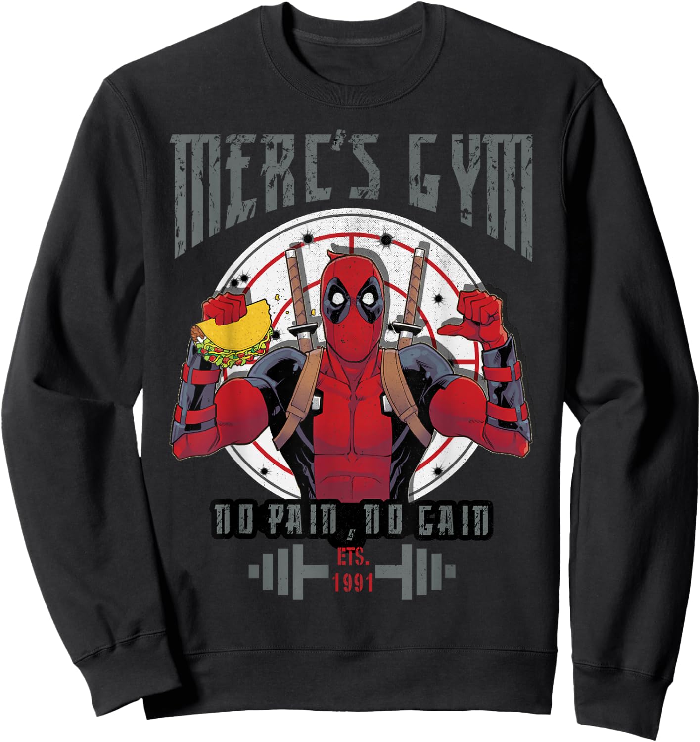 Marvel Deadpool Merc's Gym No Pain No Gain Sweatshirt - Sweatshirt | Black