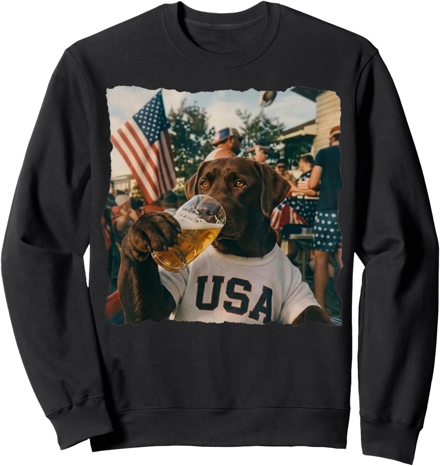 Funny Patriotic Chocolate Lab Drinking Beer 4th of July Sweatshirt - Sweatshirt | Black