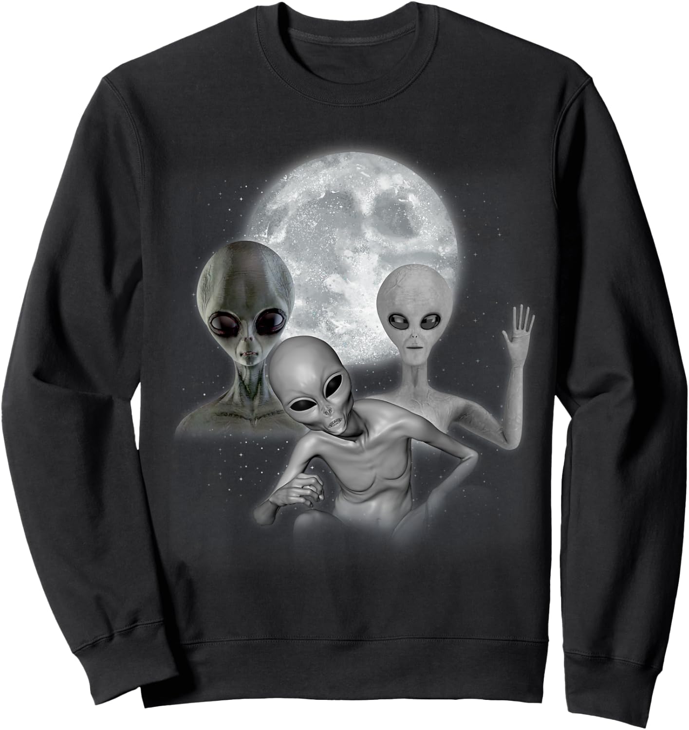 3 Aliens Howling At The Moon Funny Space Alien Lover Kids Sweatshirt - Sweatshirt | Black
