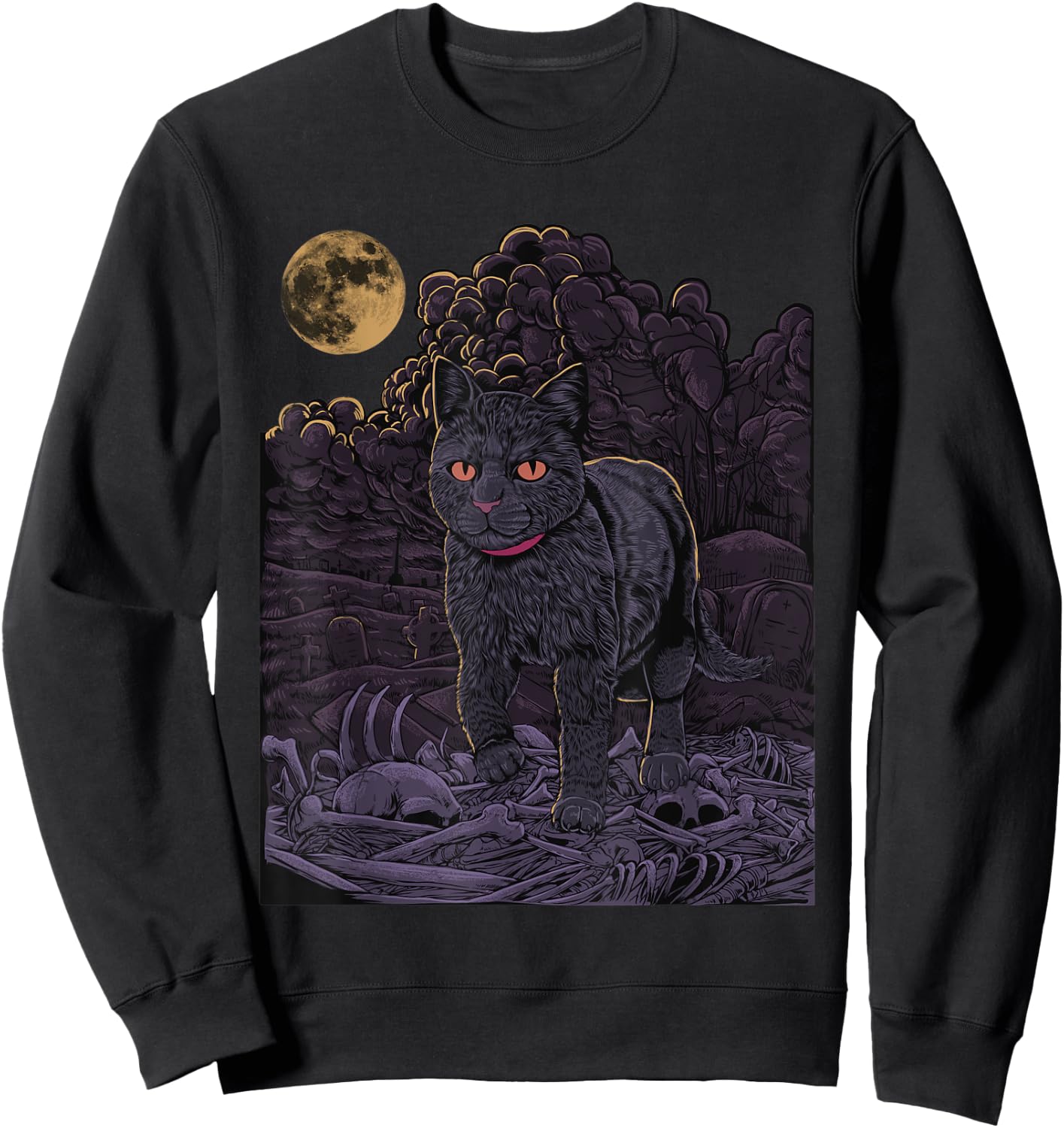 Evil Cat - Black cat in the cemetery - Gothic Cat Women Sweatshirt - Sweatshirt | Black