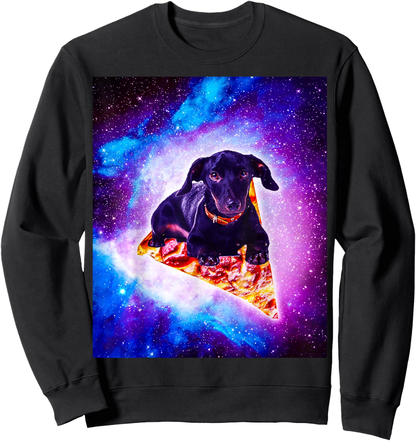 Outer Space Galaxy Dog Riding Pizza Sweatshirt - Sweatshirt | Black