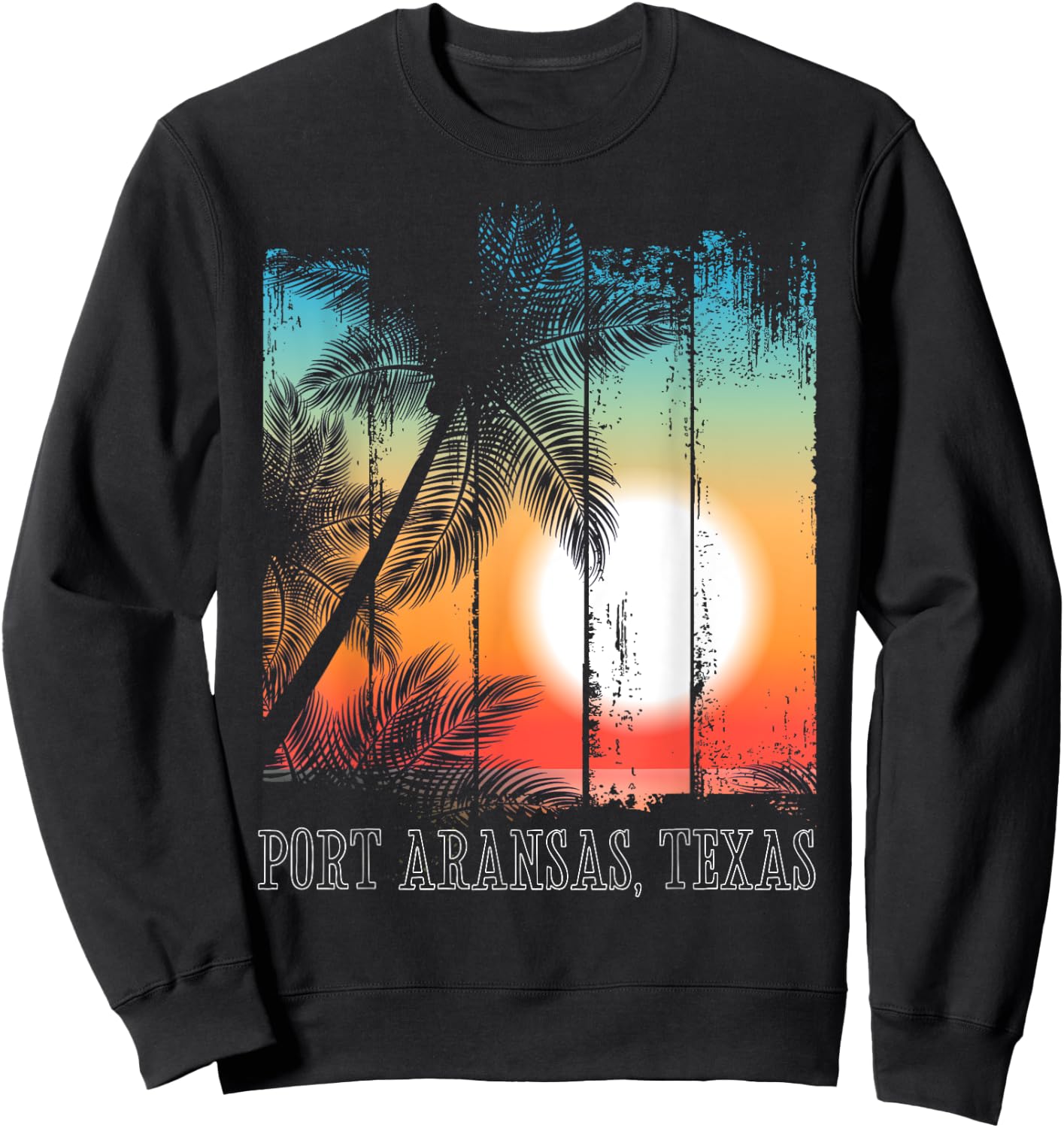 Port Aransas Texas Beach Palms Vacation Surf Sundown Sweatshirt - Sweatshirt | Black