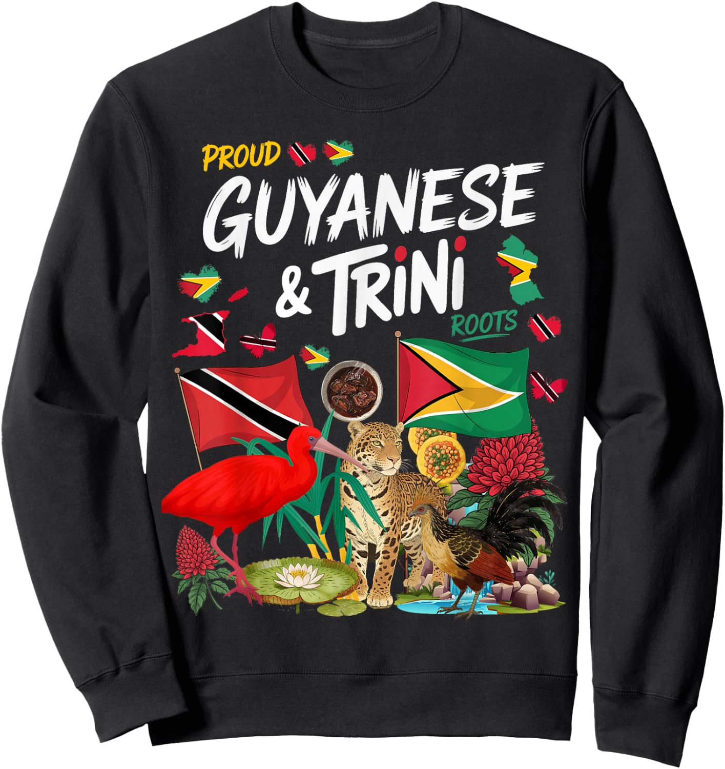 Trinidad & Guyana Flag Outfit Idea Guyanese Roots Sweatshirt - Sweatshirt | Black