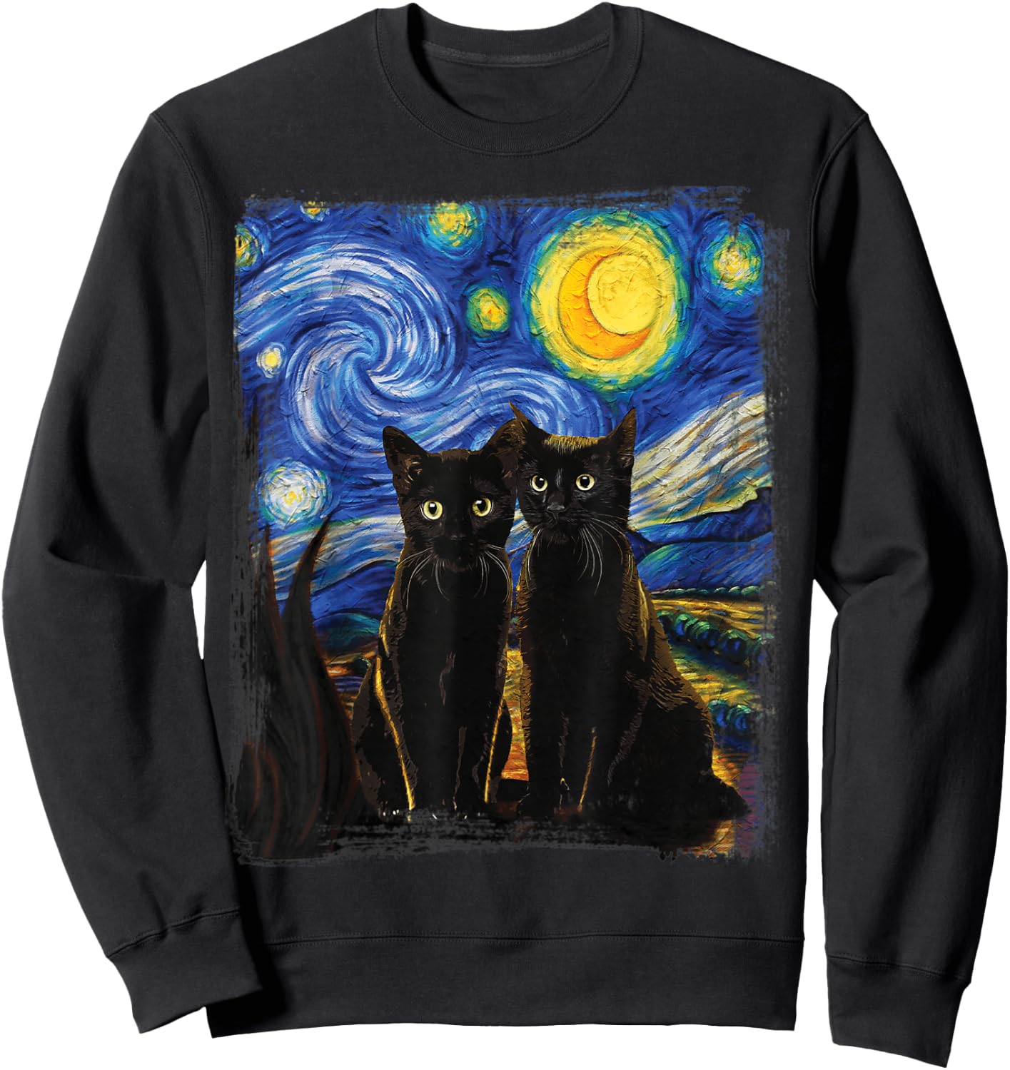 Starry Night Vincent Van Gogh Famous Painting Black Cats Sweatshirt - Sweatshirt | Black