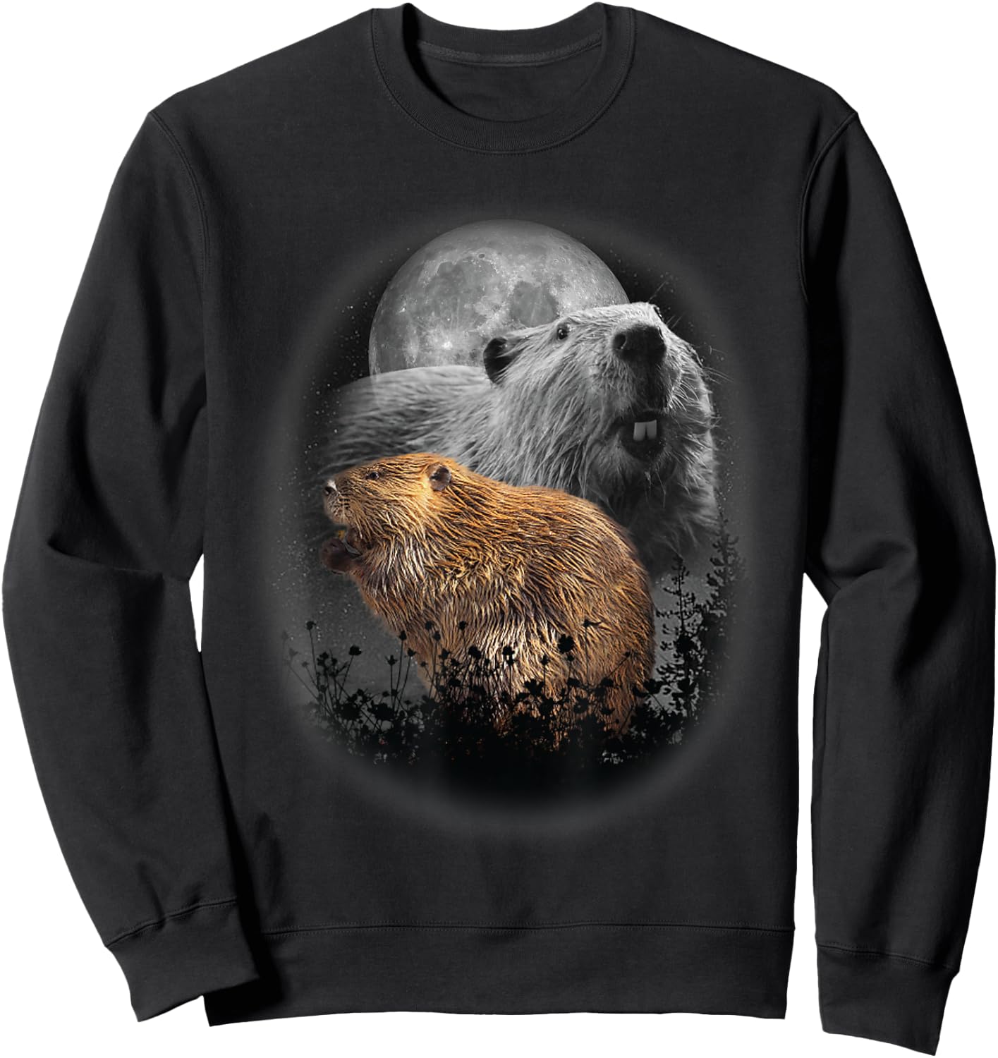 Beaver Illustration Moon Beaver Lovers Sweatshirt - Sweatshirt | Black