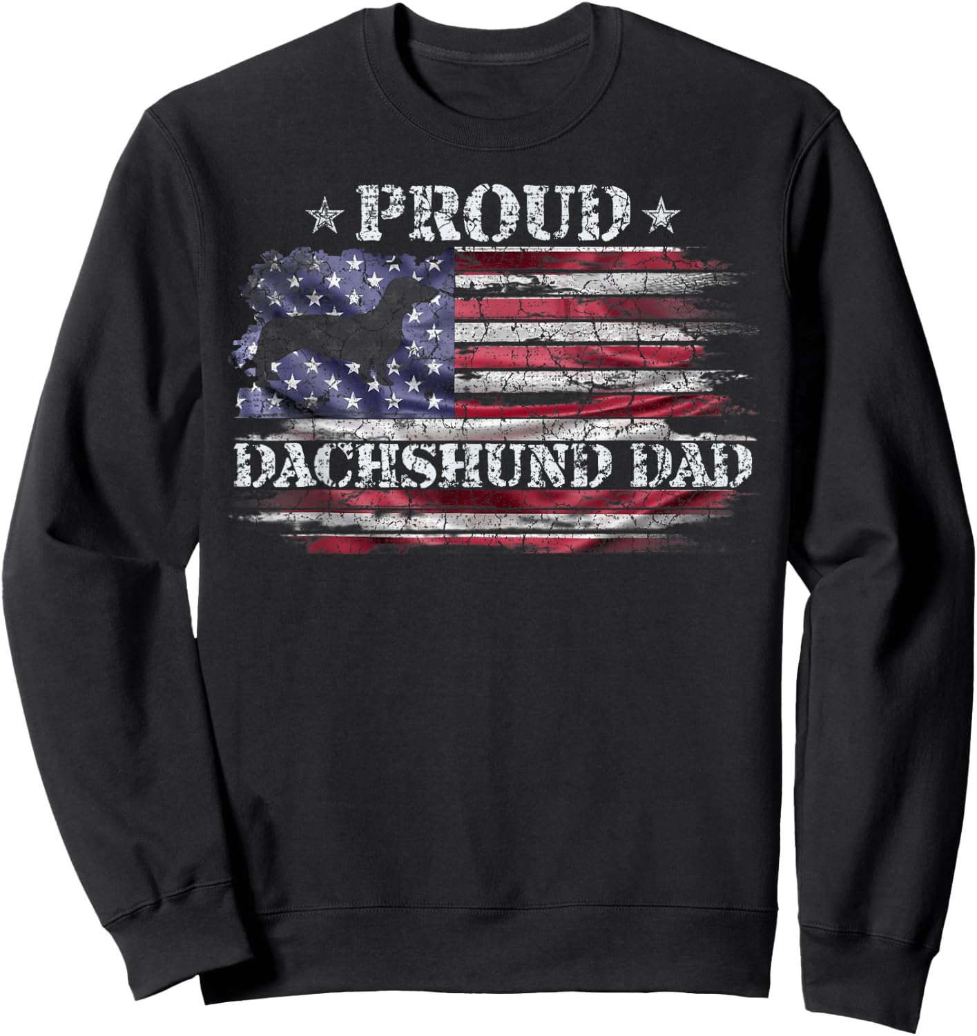 Vintage USA American Flag Dachshund Dog Dad Doxie Silhouette Sweatshirt - Sweatshirt | Black