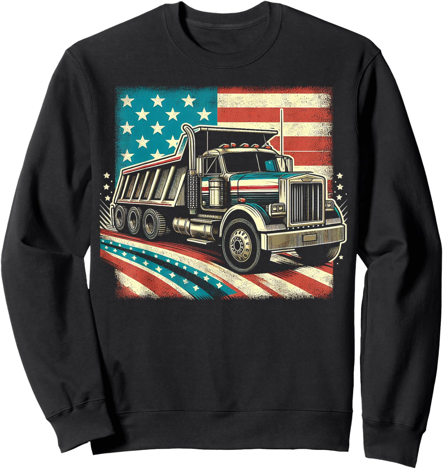 American Flag Trucker Dump Truck Driver Sweatshirt - Sweatshirt | Black