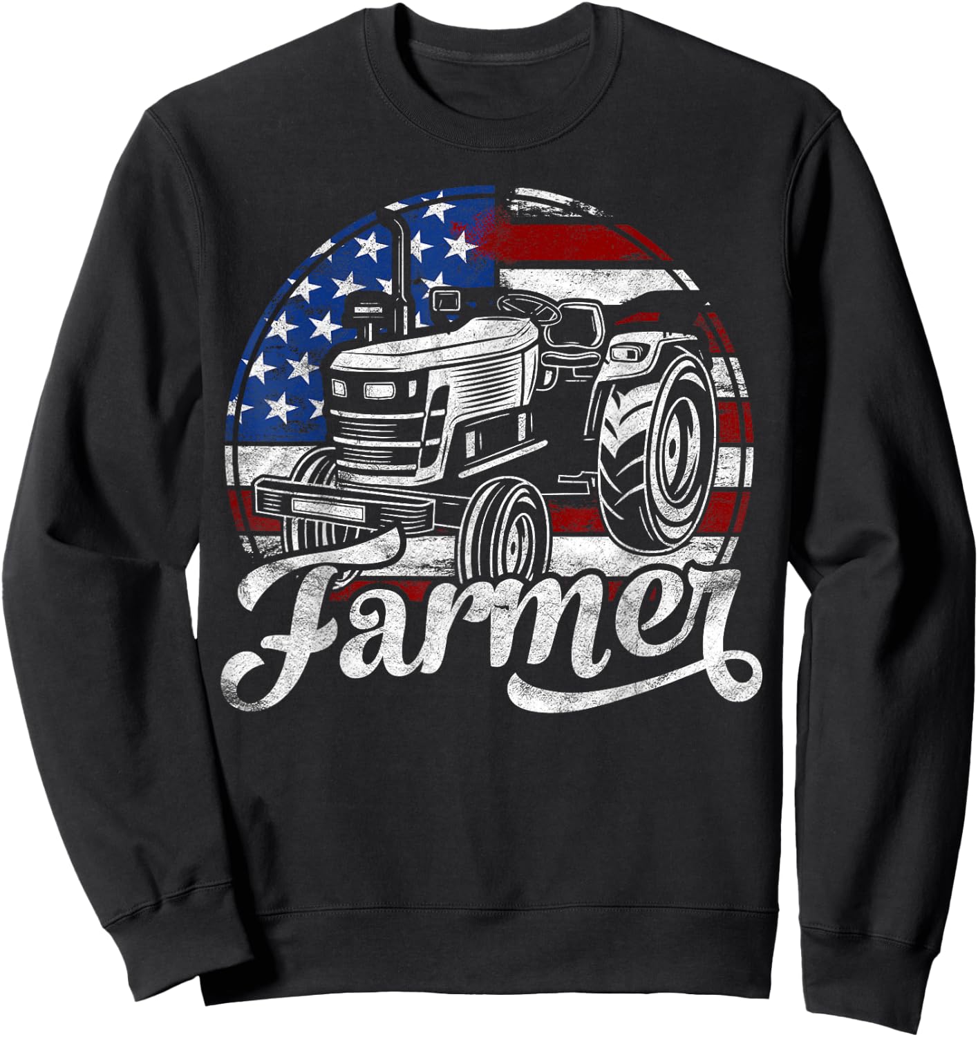 Farmer American Flag Farming Gift Tractor Usa Patriotic Women Kids Men Sweatshirt - Sweatshirt | Black