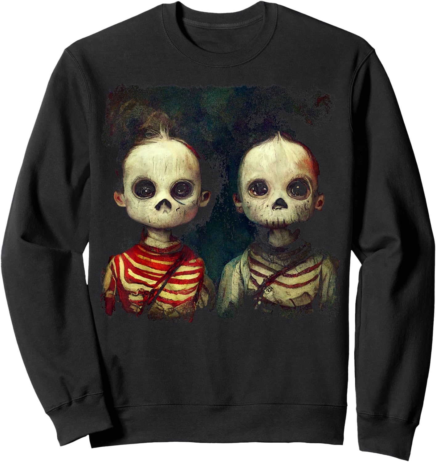 Creepy Skeleton Twins Shirt Aesthetic Horror Goth Halloween Sweatshirt - Sweatshirt | Black
