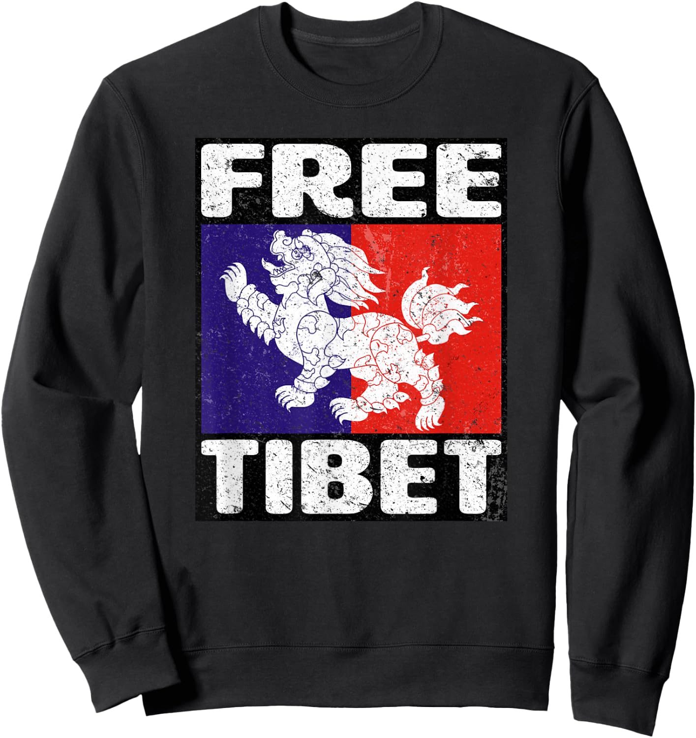 Free Tibet Flag Snow Lion Vintage Graphic Sweatshirt - Sweatshirt | Black