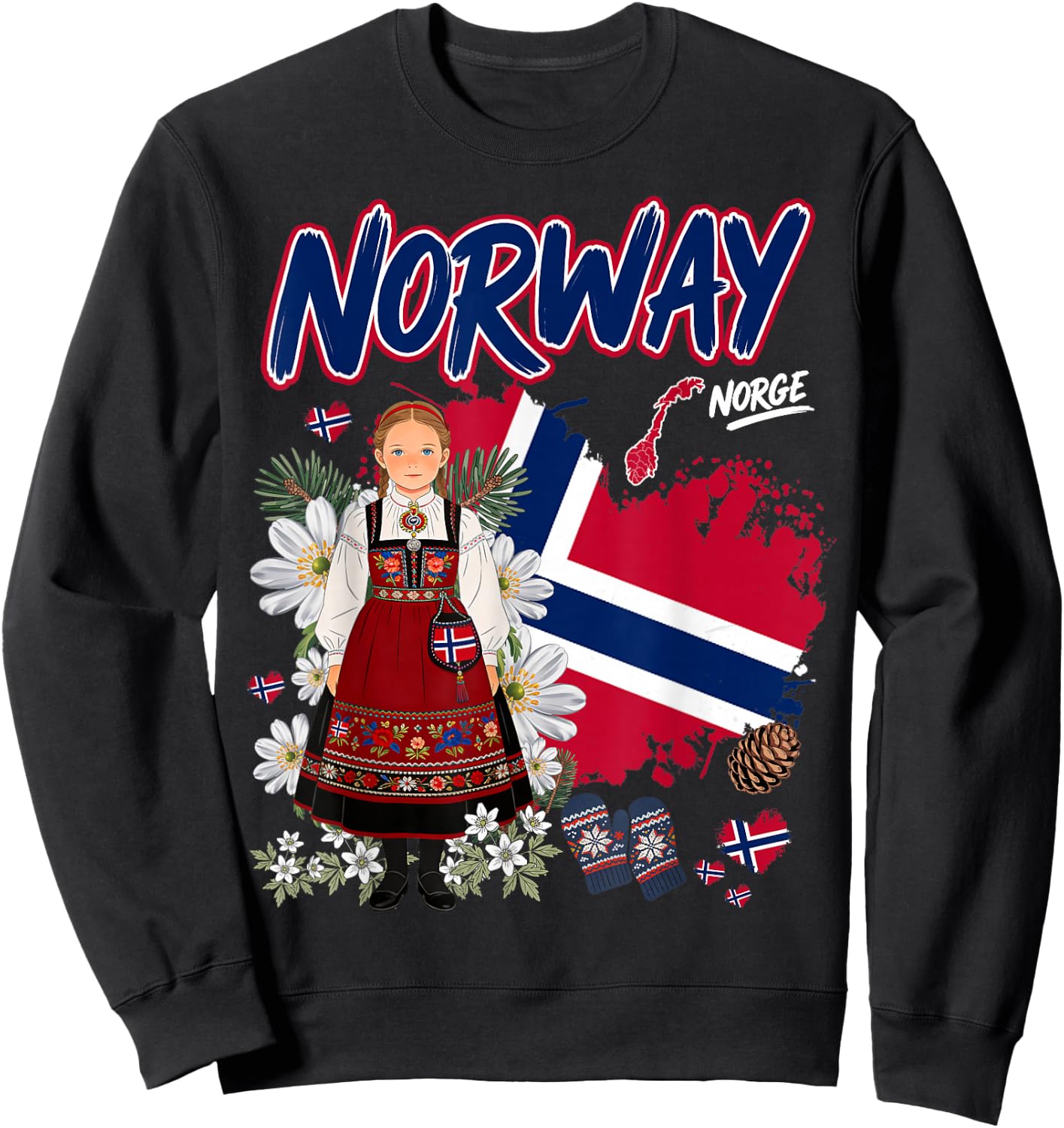 Norwegian Flag Idea for Girls Norge Norway Culture Themed Sweatshirt - Sweatshirt | Black