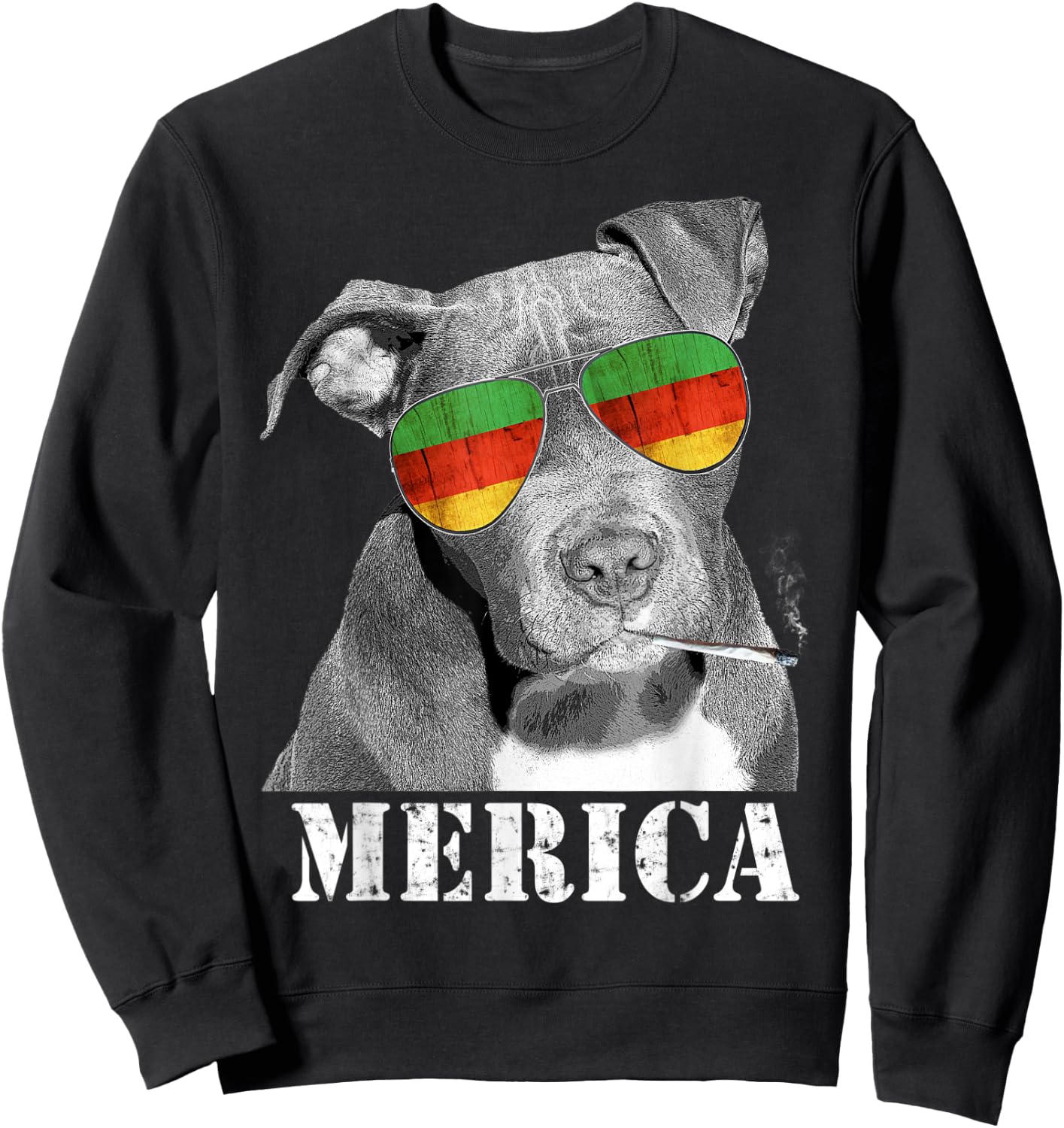 Pot Leaf Marijuana Weed Pitbull Funny Dog Smoking Sweatshirt - Sweatshirt | Black