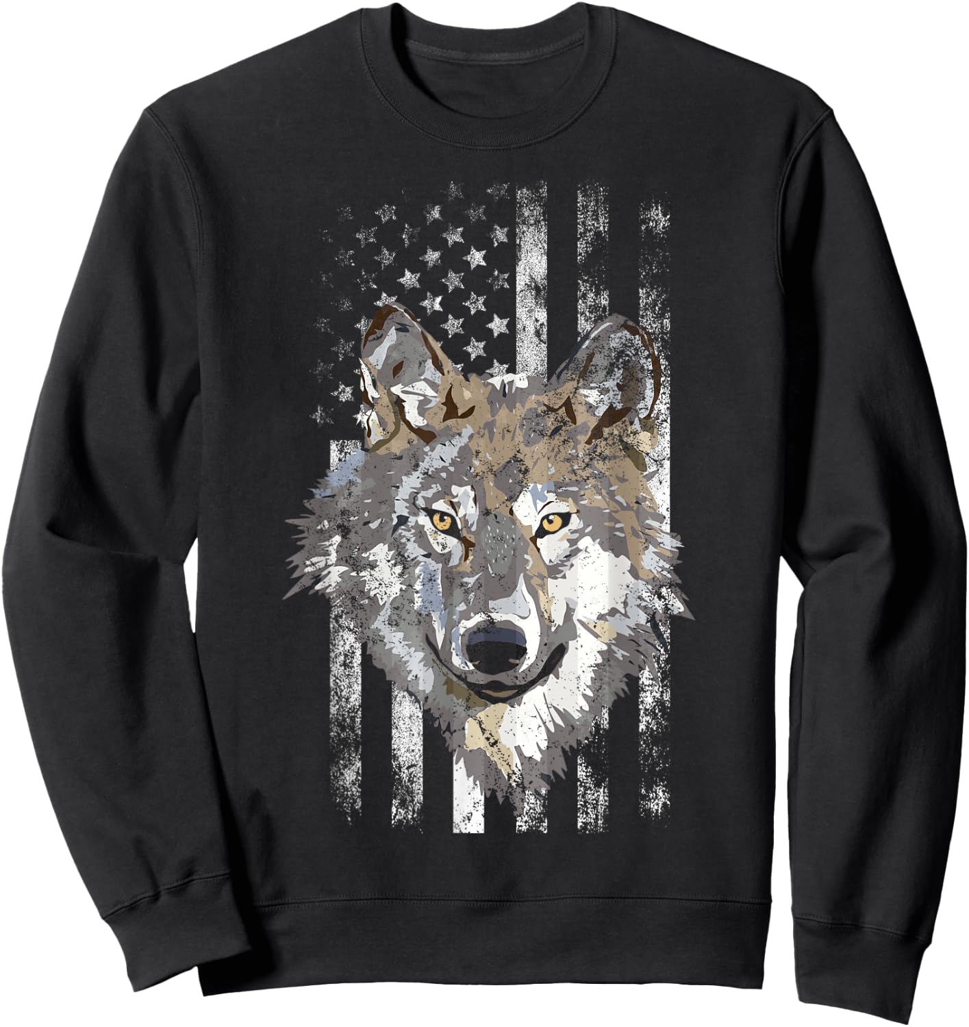 American Flag Wolf Lover American USA Grey Patriotic Wolf Sweatshirt - Sweatshirt | Black