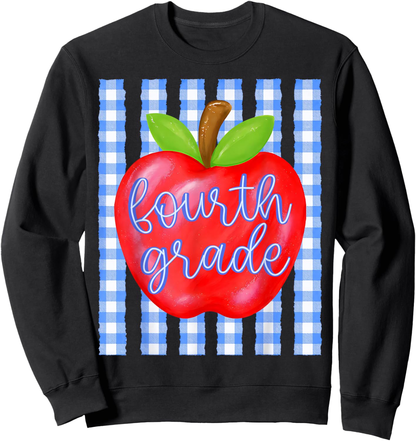 Striped Apple Fourth Grade Back to School Teachers Kids Sweatshirt - Sweatshirt | Black