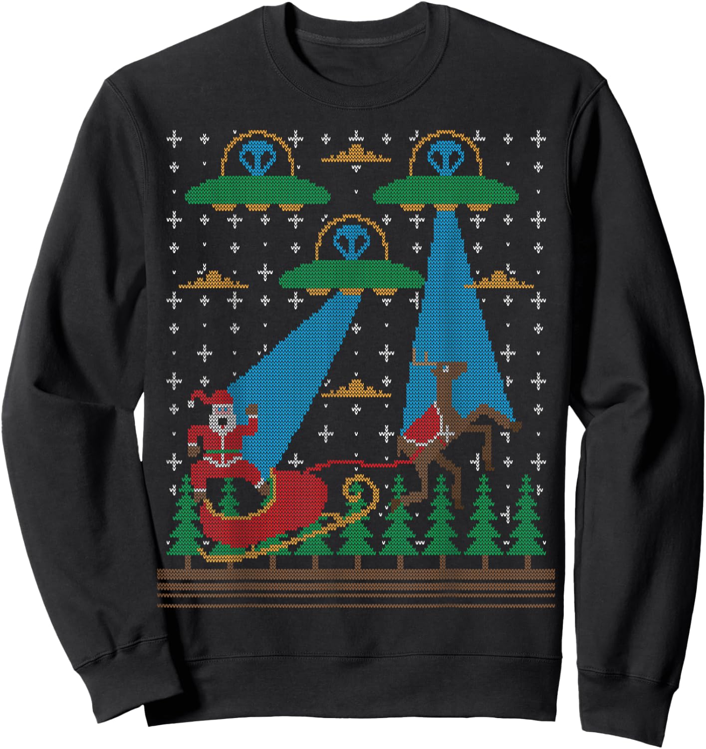 Santa Claus Alien Invasion Space UFO Ugly Christmas Sweater Sweatshirt - Sweatshirt | Black