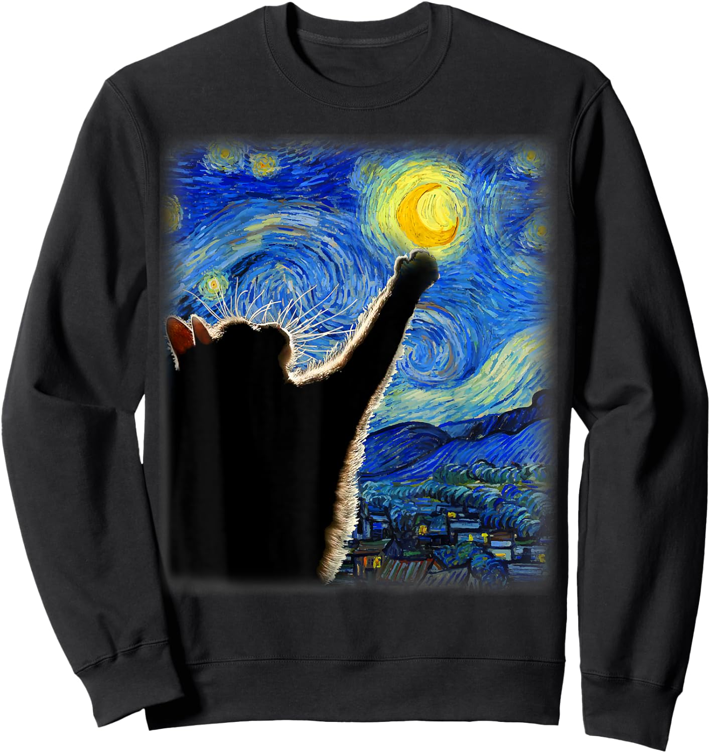 Van Gogh Starry Night Cat - Classic Fit, Cat Lover/Mom/Dad Gift, Black Sweatshirt - Sweatshirt | Black