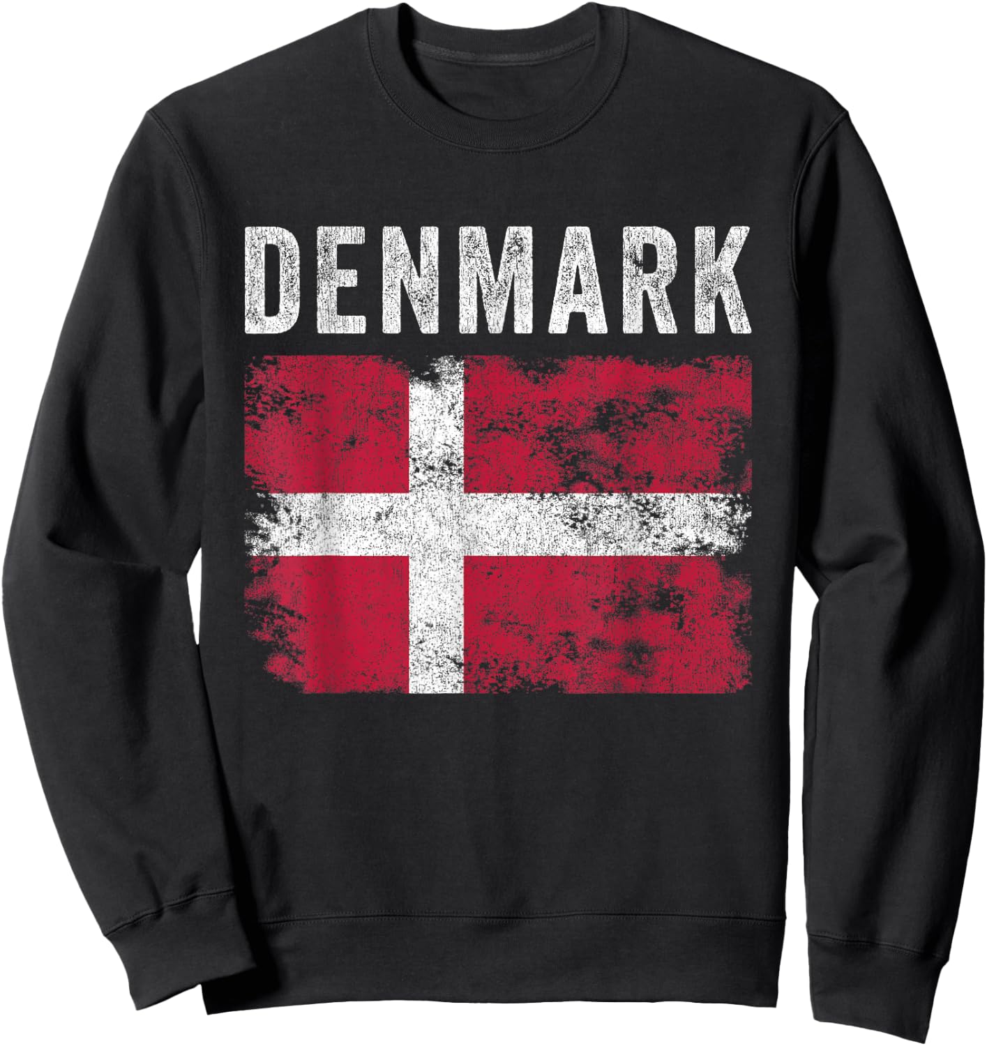 Denmark Flag Distressed - Men Women Kids - Danish Flag Sweatshirt - Sweatshirt | Black
