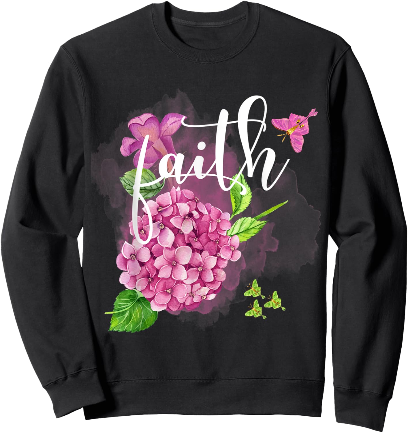 Faith Floral Pretty Hydrangea With Butterfly's Christian Sweatshirt - Sweatshirt | Black