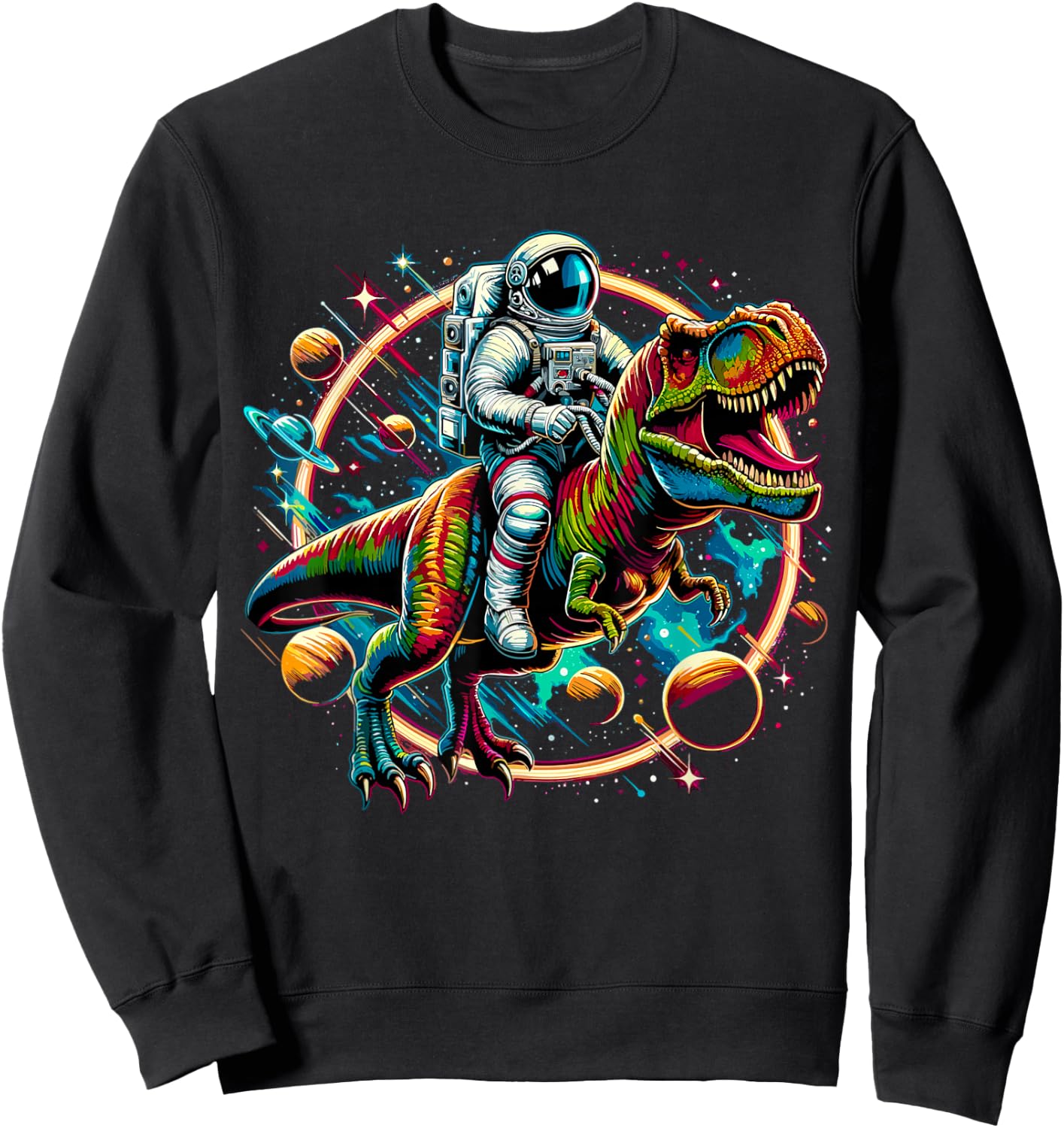 Astronaut Riding T-Rex Dinosaur Astro T-Rex Space Sweatshirt - Sweatshirt | Black