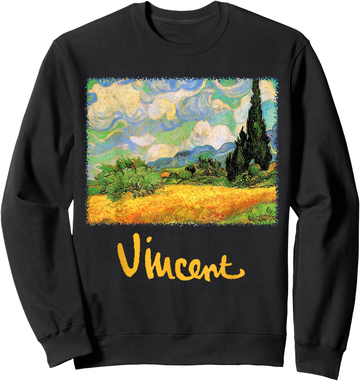 Wheat Field with Cypress Haute Galline by Vincent van Gogh Sweatshirt - Sweatshirt | Black