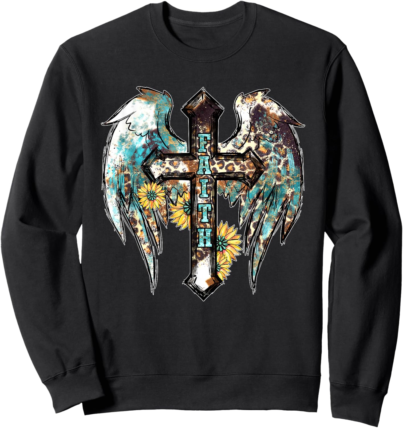 Christian Western Cross With Sunflower Decor Faith Sweatshirt - Sweatshirt | Black
