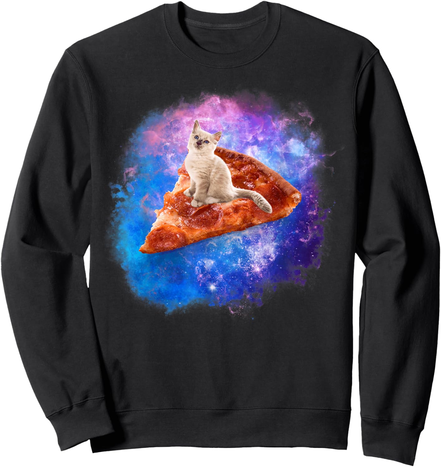 Galaxy Cat Riding A Pizza Men Women Kids Sweatshirt - Sweatshirt | Black