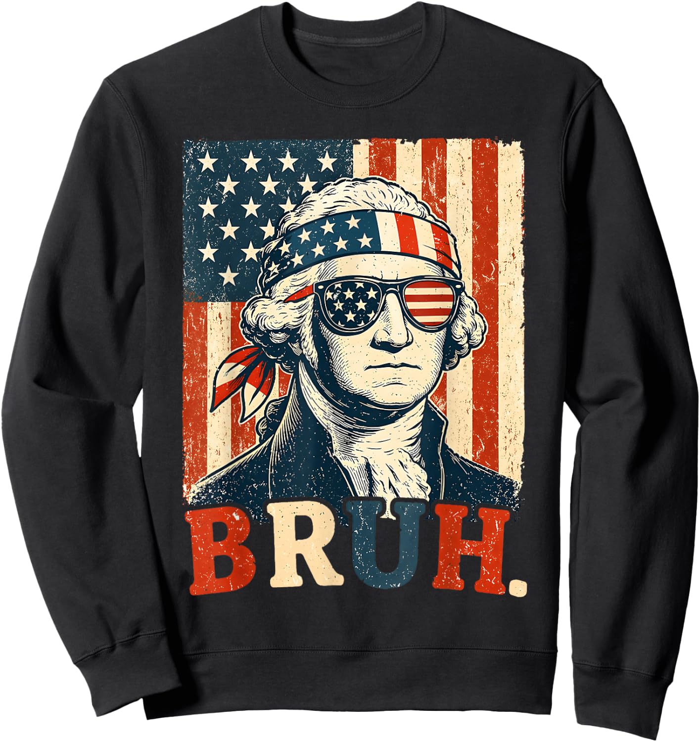 4th of July George Washington Bruh Meme Men Women Kid Sweatshirt - Sweatshirt | Black