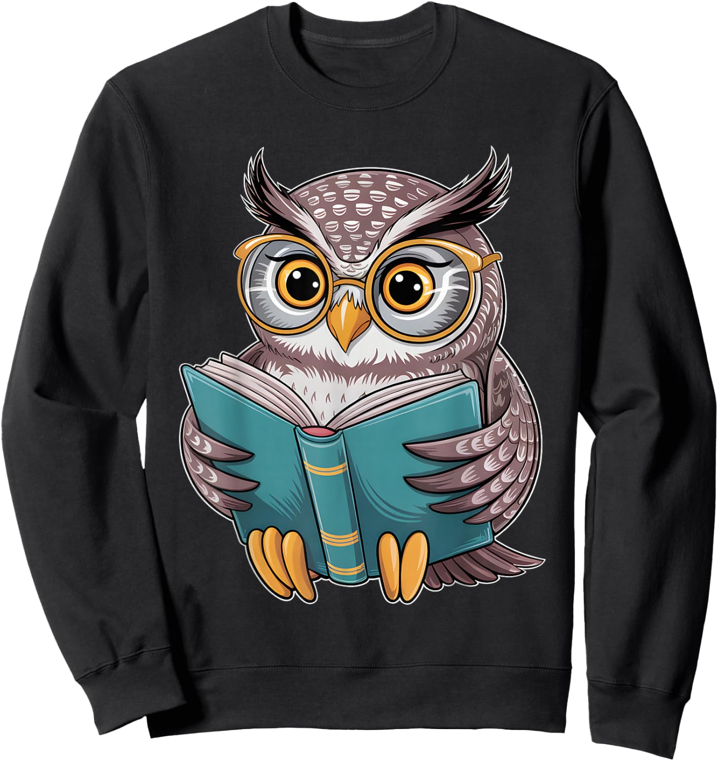 Owl Reading A Book Owls Wearing Glasses Librarian Sweatshirt - Sweatshirt | Black