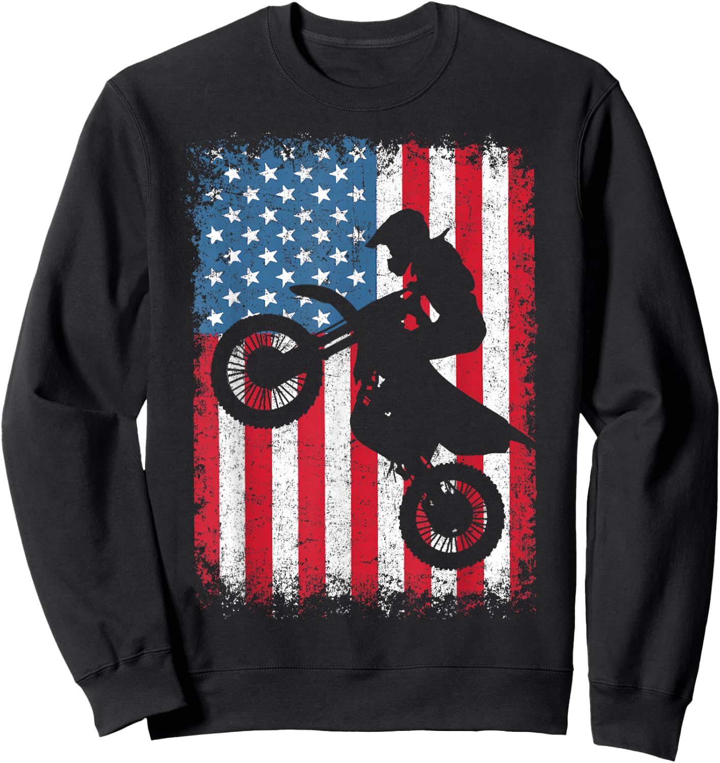 Dirt Bike Motocross Biker American Flag 4th of July Boys Men Sweatshirt - Sweatshirt | Black