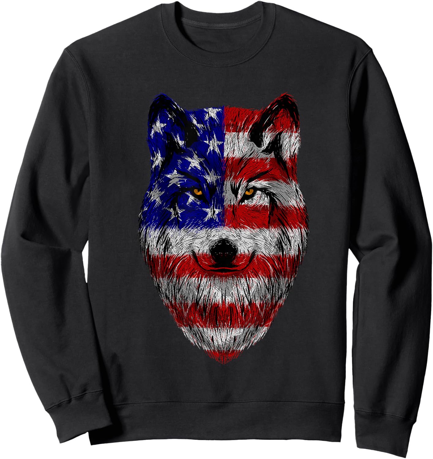 Patriotic Wolf - USA American Flag 4th of July Fourth Sweatshirt - Sweatshirt | Black