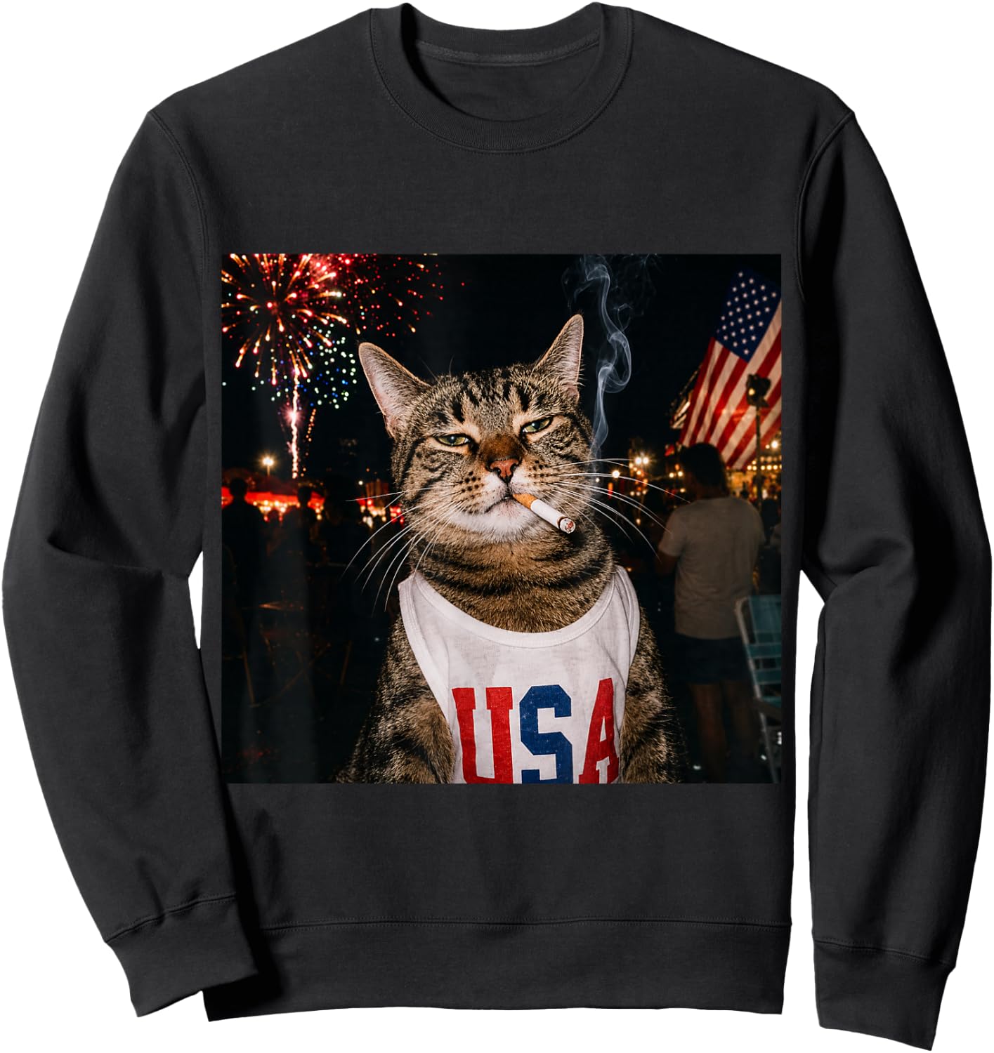 Funny Patriotic Smoking Cat Meme Vintage 4th of July 250 Sweatshirt - Sweatshirt | Black