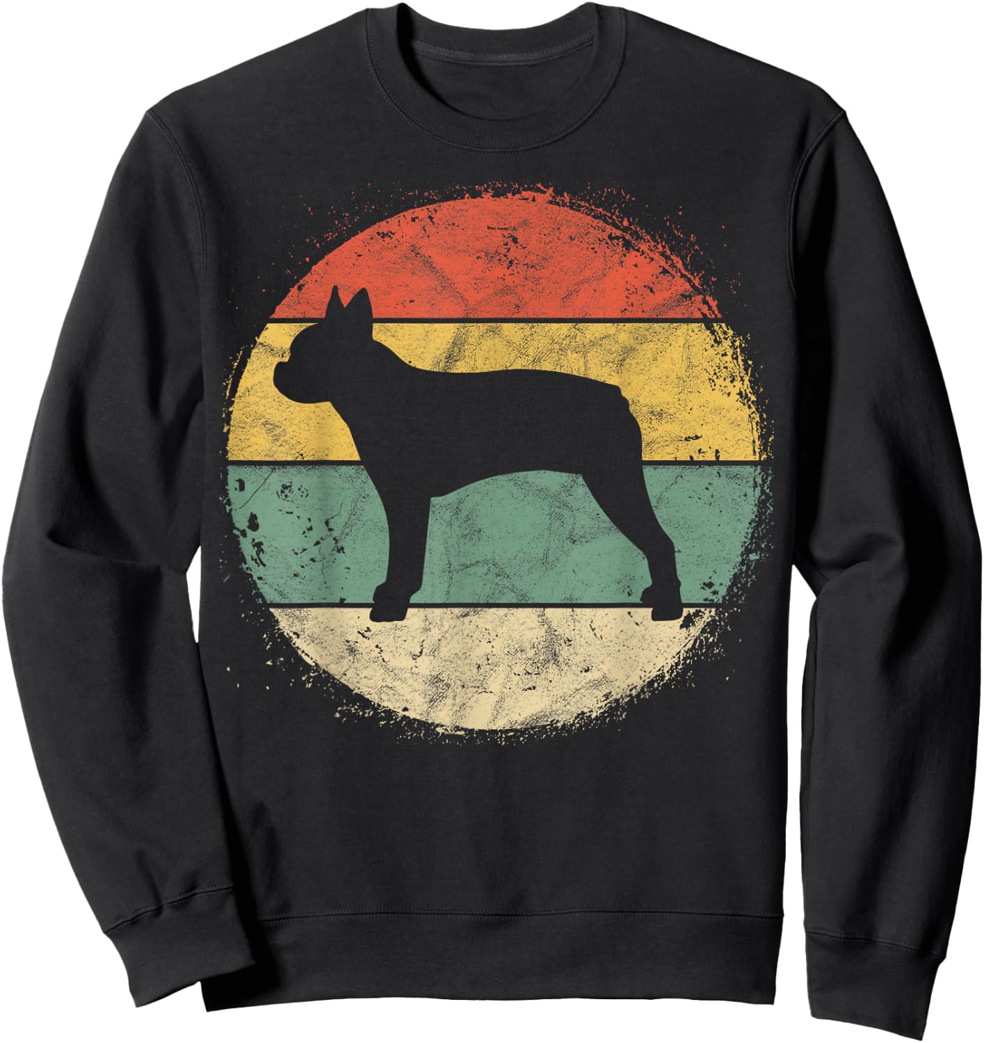 Circular Retro Boston Terrier Owner Gift Bostie Dad Mom Sweatshirt - Sweatshirt | Black