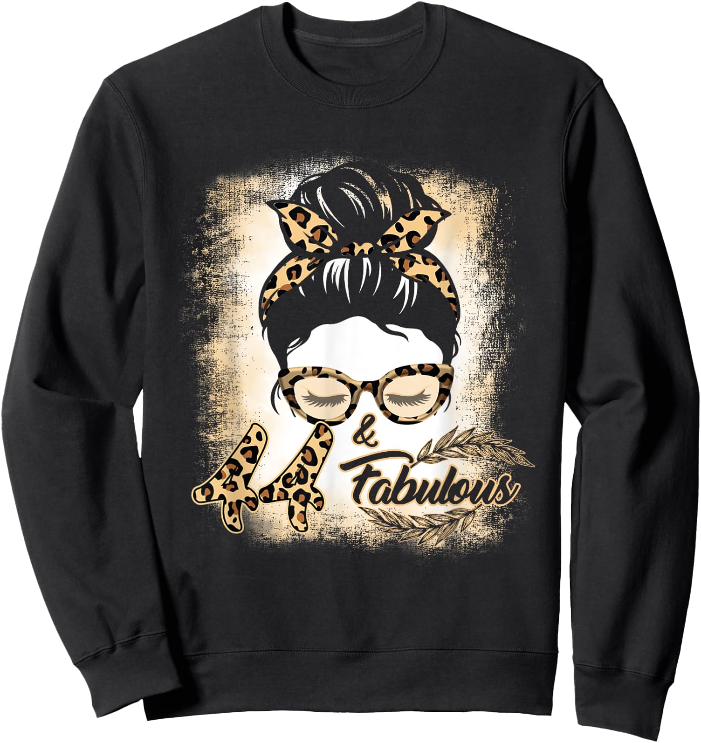 44th Birthday Gift Women Girls 44 Year Old Fabulous Leopard Sweatshirt - Sweatshirt | Black