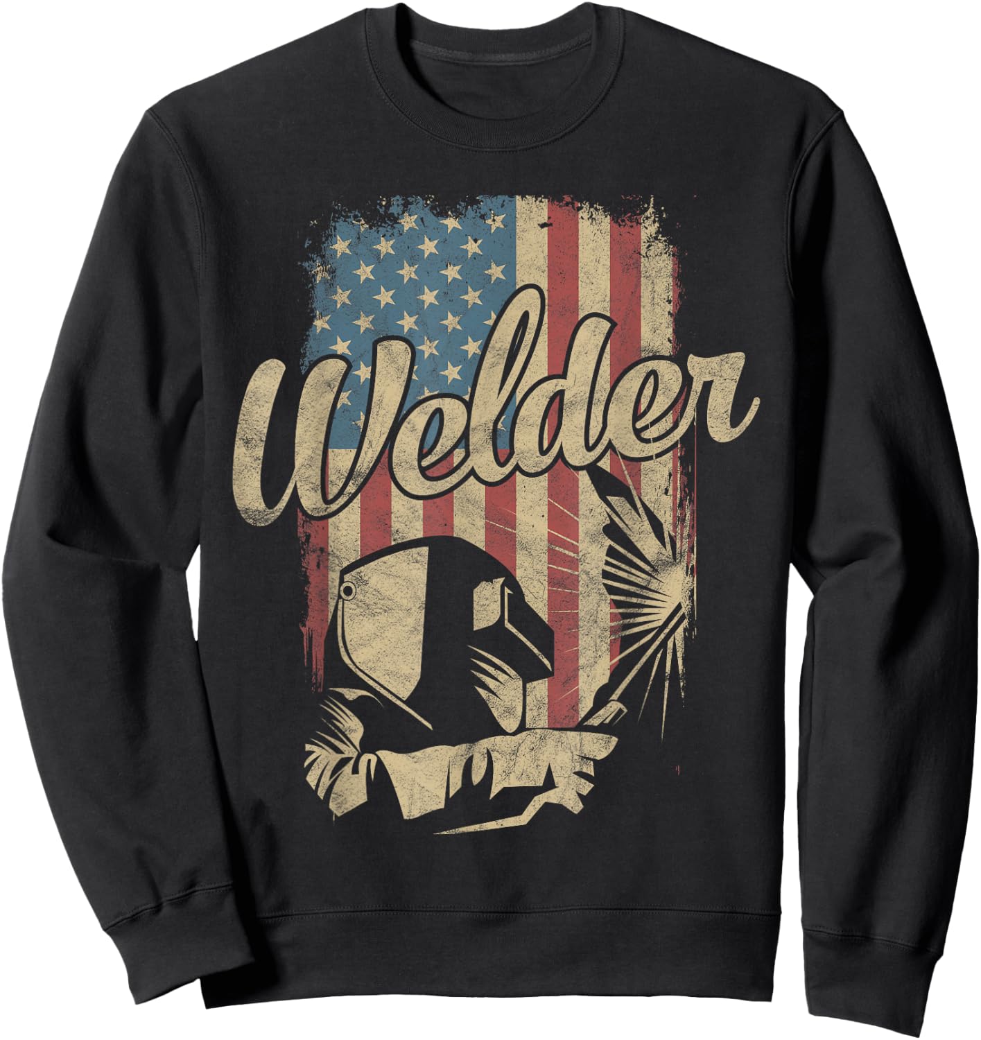 Welder American Flag Welding Gift Usa Patriotic Retro Helmet Sweatshirt - Sweatshirt | Black