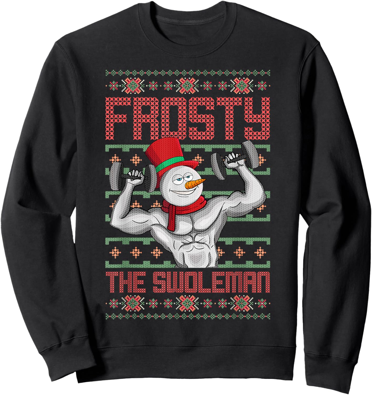 Frosty The Swoleman Snowman Workout Funny Christmas Gym Sweatshirt - Sweatshirt | Black